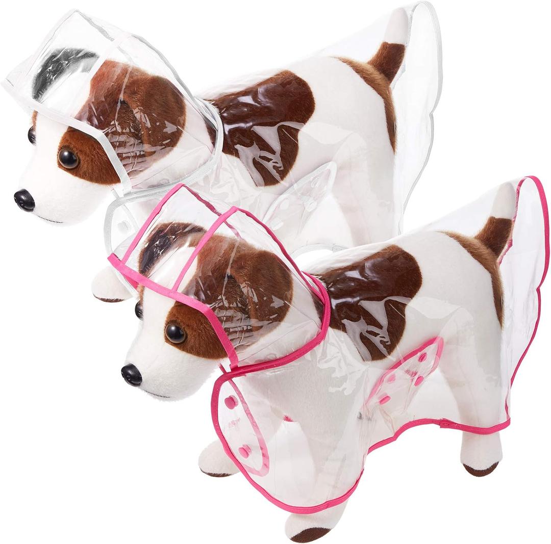 2 Pieces Pet Dog Raincoat Clear Pet Waterproof Clothes Hooded Rain Jacket Plastic Puppy Rain Poncho Rainwear for Small Medium Dog(S,Rosy and White)