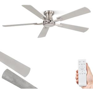 ZMISHIBO 52 Inch Ceiling Fan No Light, Flush Mount Low Profile, Modern Nickel Ceiling Fan Without Light, Remote Control & Quiet DC Motor, for Indoor&Outdoor, Bedroom, Living Room