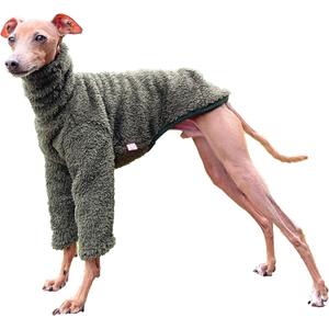 D Doggy Star Italian Greyhound Clothes Warm Fleece Sweater T Shirts Whippet for Dogs (L,Fleece Khaki)