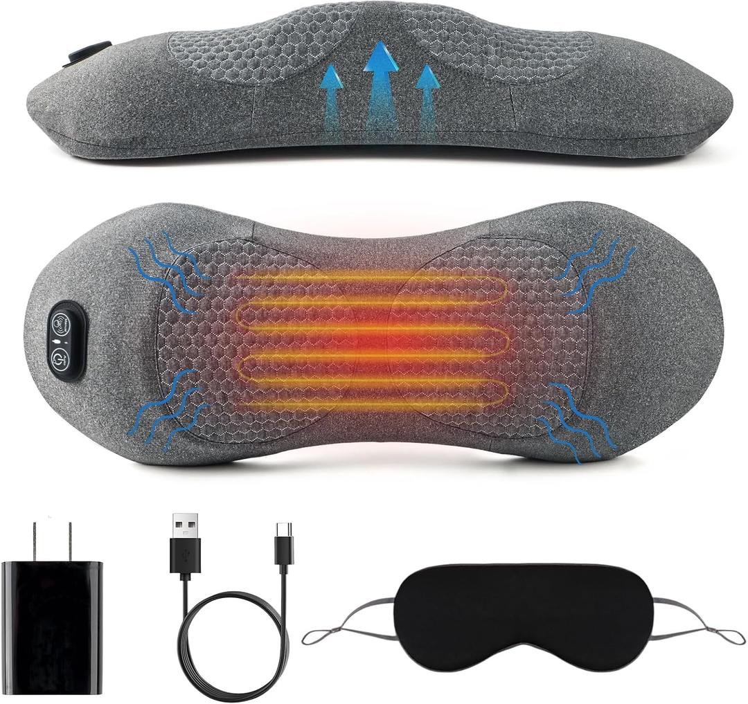Triple Fusion Back Massager, 3-in-1 Electric Lumbar Support Pillow Heat Vibration Massage Lower Back Spine Decompression Device with Traction for Neck and Shoulder and Backs (Dark Gray)