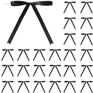 Riceshoot Bows 5 x 7 Inches Twist Tie Ribbon Bows for Cake 24 Pcs Ribbon Bow for Gift Wrapping Balloons Treat Bags Birthday Party Favors DIY Wedding Craft Shower Decor (Black)