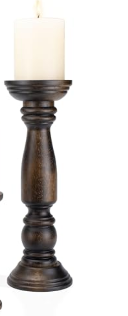 Farmhouse Wooden Candle Holder for Pillar Candle, Rustic Wood Candle Holder Table Centerpiece Decor, 12 Vintage Tall Candle Stand Decorative, Dark Brown