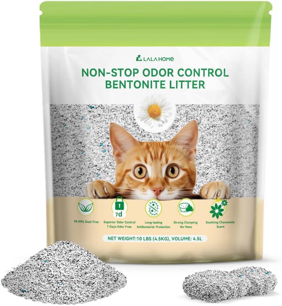 Bentonite Litter Sodium Mineral Cat Litter Clumping, Odor Control Kitty Litter for Self Cleaning Box & Automatic Litter Box, Dust Free, Strong Durability, 10 lb