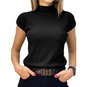 Saodimallsu Womens Short Sleeve Sweater Mock Neck Summer Casual Basic Knit Slim Fitted Pullover Tops Shirt