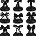 Containlol 9 Pcs Black Bow Birthday Party Decorations Bow Honeycomb Centerpieces Coquette Party Table Decorations Coquette Paper Cutouts Supplies for Bridal Graduation 2026 Bachelorette Decor