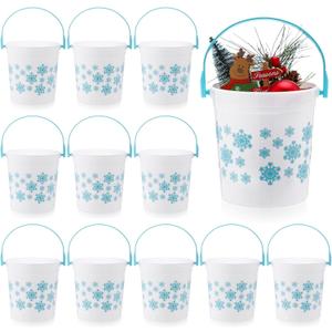 meekoo 12 Pcs Blue Snowflake Buckets with Handles Bulk 4.69 x 3.78 x 4.8 Inch Small Winter Holiday Buckets for Gifts Cute Candy Pails Holiday Storage Baskets for Winter Wonderland Party