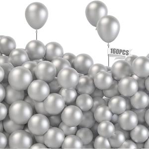 LovesTown 160 PCS 5 inch Silver Balloons, Small Silver Latex Party Balloons Helium Quality for Birthday Graduation Baby Shower Wedding Bridal Bachelorette Party Decorations