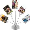 Desktop Heart-Shaped Photo Tree Style Holders Round Base,5-Branch Family Picture Frame Clips Holder Desk Card Display Stand for Christmas,Wedding, Birthday Party,Gift Silver