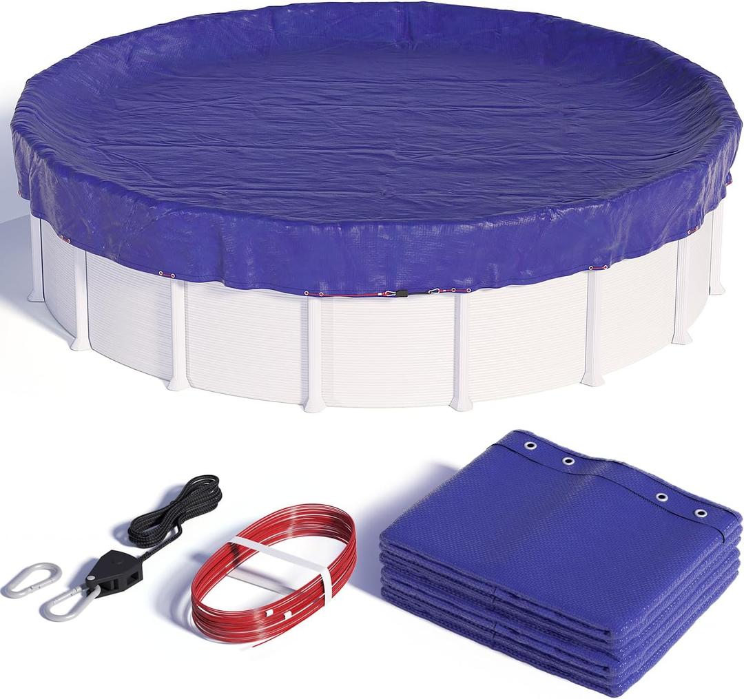 28 FT Round Winter Pool Cover for Above Ground Pools, Cable and Pulley