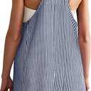 Yousify Womens Casual Denim Dress Summer Striped Overalls Romper Adjustable Straps Sleeveless Jean Dresses with Pockets (Blue, Large)