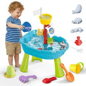 deAO Water Sand Table for Toddlers 3-5 Outdoor Toys Kids Water Table Summer Water Play Table Outside Beach Backyard Toys Birthday Gifts for Boys Girls
