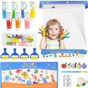 Funto Kids Washable Finger Paint Set, 25 PCS Non Toxic Art Painting Supplies for Baby, Includes Finger Paint Paper Roll, Brush Set, Arts Crafts for Toddlers Age 1-3