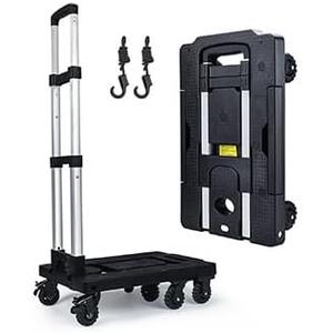 LIDTOP Folding Hand Truck with 7 Wheels Heavy Duty Dolly Foldable Utility Cart Adjustable Handle with 2 Brake for Luggage, Travel, Shopping, Office