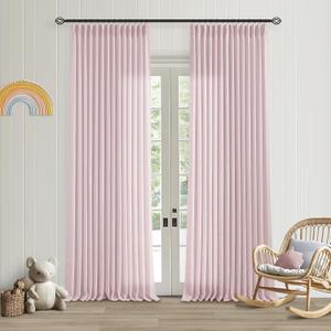 Baby Pink Linen Pinch Pleated Curtains 96 Inch Length 2 Panels for Girls Bedroom Nursery Soft Thick Linen Window Curtains 96 Inches Long Semi Sheer Light Filtering for Living Room Blush Dusty Pink