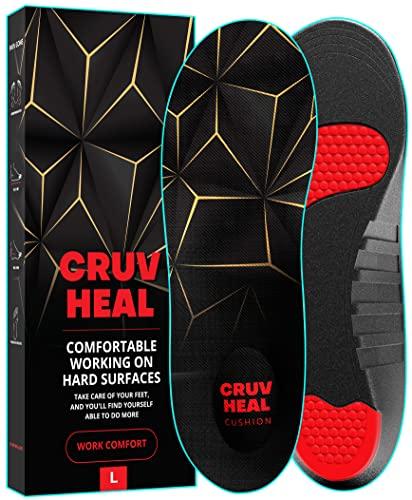 CRUVHEAL Work Pro Comfort Insoles - Shock Absorption - Low Arch - Cushioning Anti Fatigue Shoe Insert Men Women - Non-Slip - Soft Comfortable Work Boot Insoles - Foot Pain Relief (L, Black)