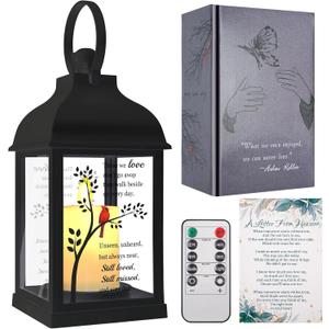 Memorial Lantern with Card - Sympathy Gift for Loss of Mom/Dad/Loved One, Bereavement Keepsake with Flickering Flame, Memory Lamp for Funeral Remembrance or Celebration (Black)