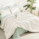 Litanika Ivory Comforter Set King Size, 3 Pieces Lightweight Solid Bedding Comforter Set, All Season Fluffy Bed Set (104x90In Comforter & 2 Pillowcases)