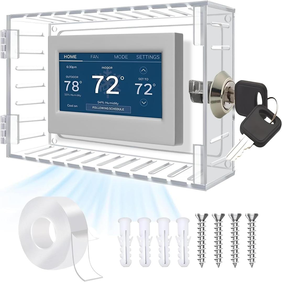 Clear Thermostat Lock Box with Key - Thermostat Cover with Lock, AC Thermostat Lock Box Cover, Lock Box for Thermostats on Wall Fits Thermostats 6.1" x 3.85" or Smaller
