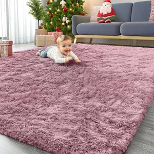 OLANLY 6x9 Machine Washable Large Area Rugs for Living Room, Bedroom, Soft Fluffy Shaggy Bedside Rug, Indoor Floor Carpet for Kids Girls and Boys, Dorms, Nursery, Home Decor Aesthetic, Blush