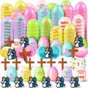 Easter Eggs with Mini Jesus Figurines Wooden Cross Religious Basket Fillers He Is Risen Plastic Easter Eggs for Party Favors Classroom Kids Prizes Game Supplies（Not Prefilled）(50 Pack)