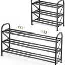 3-Tier Shoe Rack for Closet, 16"-33" Expandable ShoeRackAdjustable for Entryway Closet Doorway SturdyMetal, Black
