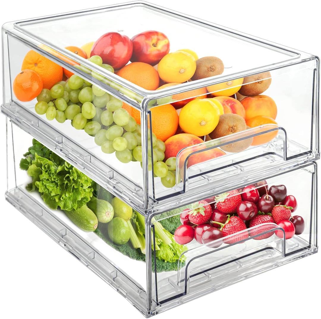 Mano 2Pack Clear Fridge Drawers Pull Out Stackable Refrigerator Drawer Organizer Bins Pantry Storage Box Plastic Food Containers for Kitchen Bathroom Office Closet (2pack-Large) Mano 2Pack Clear Fridge Drawers Pull Out Stackable Refrigerator Drawer Organizer Bins Pantry Storage Box Plastic Food Containers for Kitchen Bathroom Office Closet (2pack-Large)