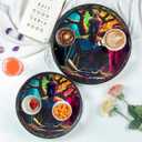 Crocon Wooden Round Ottoman Trays with Handles  Set of 2 Decorative Buddha Print Serving Trays for Kitchen Coffee Table Living Room and Home Dcor