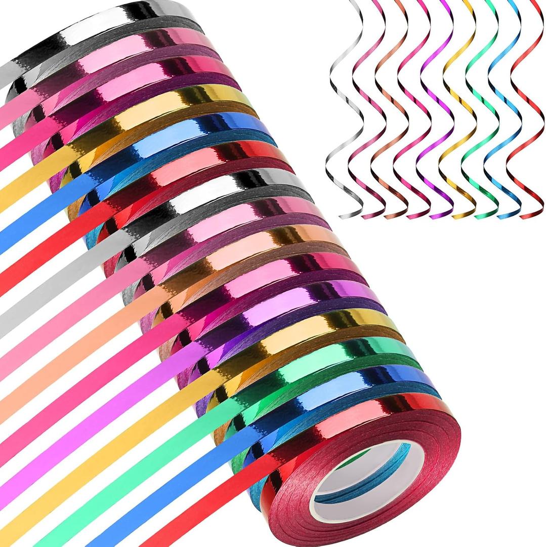 Shappy 15 Rolls Curling Ribbon 1/5" Wide x 11 Yards Total 165 Yards Balloon String Curly Shiny Metallic Roll Assorted Colors for Art Craft Gift Wrapping Florist Wedding Festival Decor(Elegant Color)