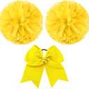 Hanaive 3 Pcs Cheerleading Pom Poms and Large Cheerleader Hair Bow Metallic Cheer Supplies for Team Spirit Sports Dance Cheering (Yellow)
