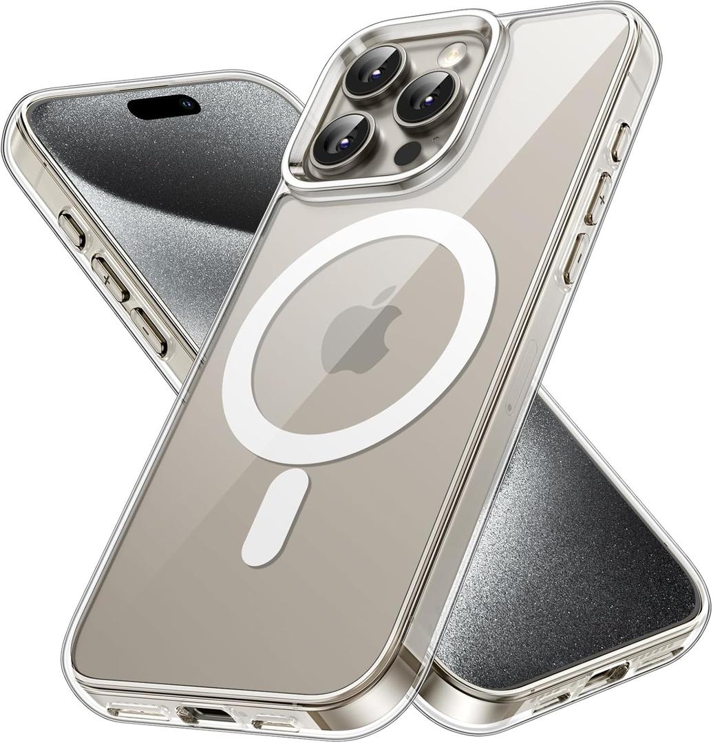JETech Magnetic Case for iPhone 15 Pro Max 6.7-Inch Compatible with MagSafe Wireless Charging, Shockproof Phone Bumper Cover, Anti-Scratch Clear Back (Clear)