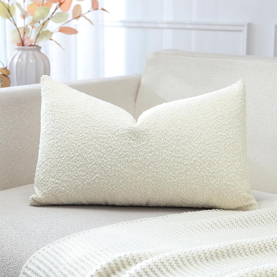 OTOSTAR Set of 1 Textured Boucle Throw Pillow Covers Lumbar Pillow Cases Cozy Soft Decorative Couch Cushion Case for Chair Sofa Bedroom Living Room Home Decor 16 x 24 Inch, Cream Beige
