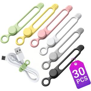 30 Pcs Silicone Cable Ties, Reusable Data Cable Organizer Wire Organizers for Office, Multipurpose Elastic Cord Wraps Cable Management for Charging Cord,Appliances,Home,Office,Kitchen,School,Travel (4.1 Inch)