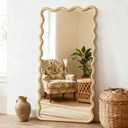 Full Length Mirror, 55"x28" Boho Wavy Wood Floor Mirror, for Bathroom, Bedroom, Living Room, Cloakroom, Entryway (Natural)