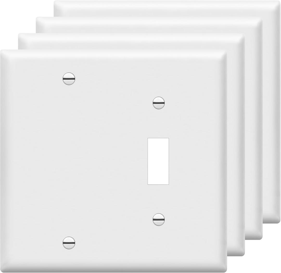 ENERLITES Combination Toggle Switch/Blank Device Wall Plate, Standard Size, 2-Gang 4.5" x 4.57 Light Switch Cover, Polycarbonate Thermoplastic, UL Listed, 880111-W, White, 4 Pack