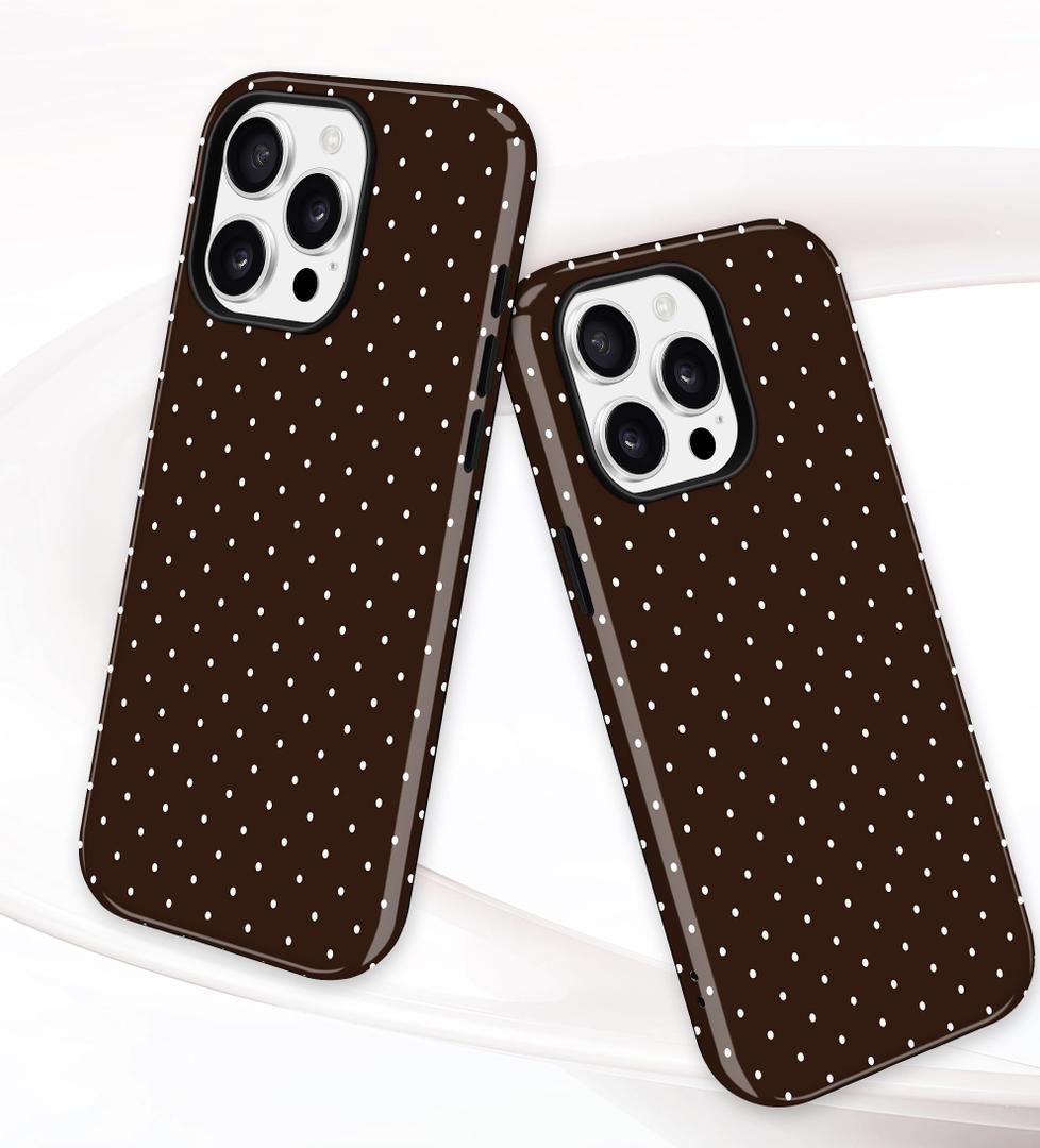 Jusy Compatible with MagSafe Polka Dot Case for iPhone 16 Pro Max, Cute Aesthetic Polka Dots Magnetic Phone Case, Soft TPU and Hard PC Protective Phone Cover for Women GirlsShiny - Brown
