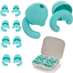 Noise Cancelling Ear Plugs for Sleep, Small Ear Fit - No-Pain for Side Sleepers, 50dB NRR Reusable Silicone One-Piece Design, 4 Sizes for Adults & Kids, Portable Case (Green, 4 Pair)
