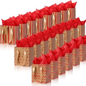 Tenare 24 Pcs Small Gift Bags Mini Metallic Paper Bags Bulk Tiny with Handles Tissue Paper for Jewelry Gift Wrapping St Patrick's Day Easter Spring Party Supply(4 x 2.8 x 4.5 Inch,Brown Red Gold)