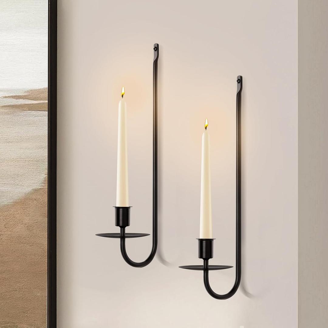 Candle Sconces Set of 2, Taper & Pillar Wall Candle Holder, 13.2 Inch Black Wall Sconces Set of Two, Decor for Entryway, Stair Corner, Living Room, Gifts for Men Women Mom or Dad