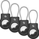 AirTag Keychain Holder - Air tag Lock Case with Wire Cable Compatible with Apple AirTags, Ultra Durable Anti-Lost Protective Case with Keyring for Luggage, Key, Backpack, Pet, Black (4 Pack)