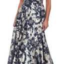 Betsy & Adam Women's Long Sleeveless One Shoulder Metallic Print Gown (14, Navy/Gold)