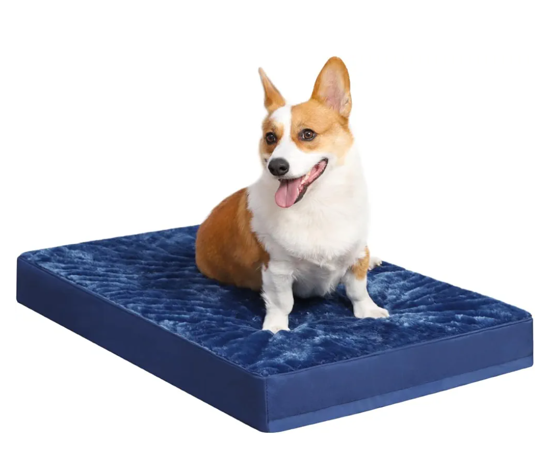 KSIIA Orthopedic Dog Crate Bed Waterproof Dog beds for Small Dogs Deluxe Plush Washable Pet Mat with Egg Crate Foam & Removable Cover, 23 x 17 Inch, Blue