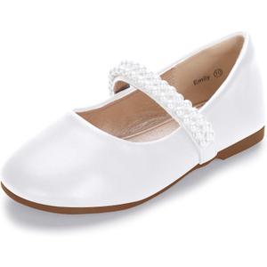 Hehainom Toddler Flower Girls Dress Shoes, Mary Jane Princess Ballet Flats with Bow and Peals for Party School, Size 12 Little Kid
