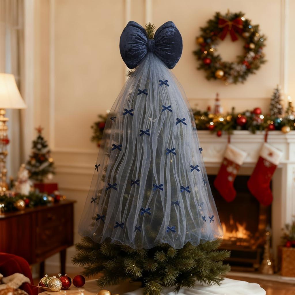 Christmas Giant Bow Decoration, Big Bows for Backdrop 59x20 Inch,Bow Themed Room Decor,Large Velvet Decorative Bows for Wedding Engagement Bachelorette Baby Shower Bridal Xmas (Dark Blue, 20x59INCH)