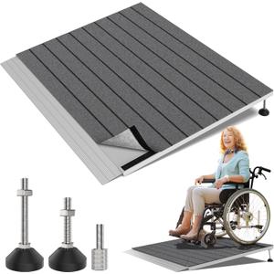 Threshold Ramps for Wheelchairs, Adjustable Height 3"6.2" and 30"36" Platform Aluminum Wheelchair Ramp, Door Threshold Ramps with a Non-Slip Thick Door Mat for Scooters, Power Chairs, Cart