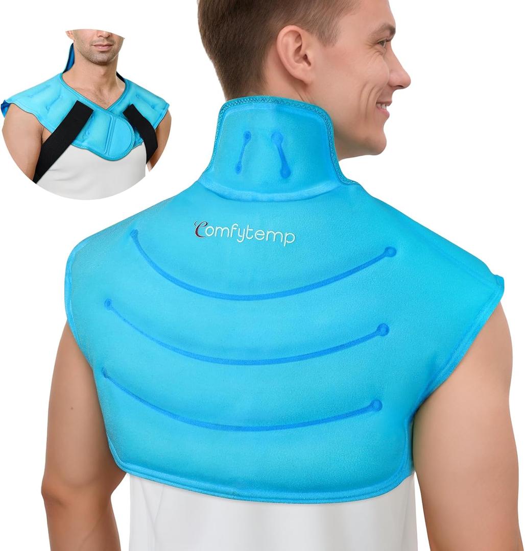 Comfytemp Large Ice Pack for Neck Shoulders Upper Back Pain Relief with Straps, HSA Eligible FSA Wearable Reusable Gel Ice Wrap with Cold Compression Therapy Recovery for Upper Back, Cervical (L)