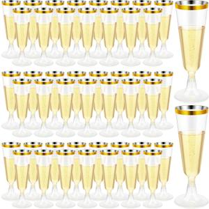CHENGU 200 Pack Disposable Champagne Flutes, 5 oz Plastic Champagne Glasses Toasting Flutes Cocktail Cups for Parties, Wedding, New Year's Eve for Celebration(Gold)
