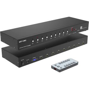 MT-VIKI Rack Mount HDMI Switch, 8 Ports HDMI Switch 8 in 1 Out 4K@60Hz (4:4:4) HDCP2.2 + Rackmount-Ears+RS232 +Auto Swtich, Auto Scan (8x1)