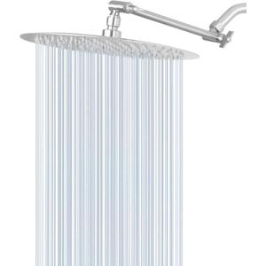 NearMoon Rain Shower Head with 11'' Adjustable Arm, High Pressure Stainless Steel Rainfall Shower, Ultra-Thin Design- Pressure Boosting (12 Inch, Nickel)