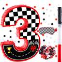 16 Inch Number 3 Race Car Pinata with 16 Inch Piata Stick Blindfold Confetti for Boy Girl Kids 3rd Birthday Party Decorations(3rd)