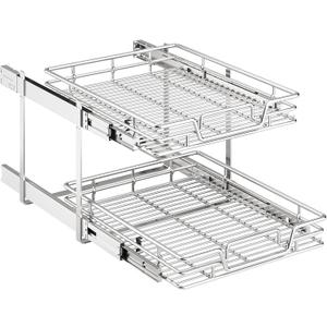 2-Tier Kitchen Cabinet Pull Out Shelf and Drawer Organizer Slide Out Pantry Storaqe Basket in Multiple Sizes (18" W x 21" D)